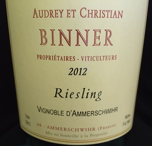 Alsace Audrey et Christian Binner Riesling Vignoble D’Ammerschwihr 2012